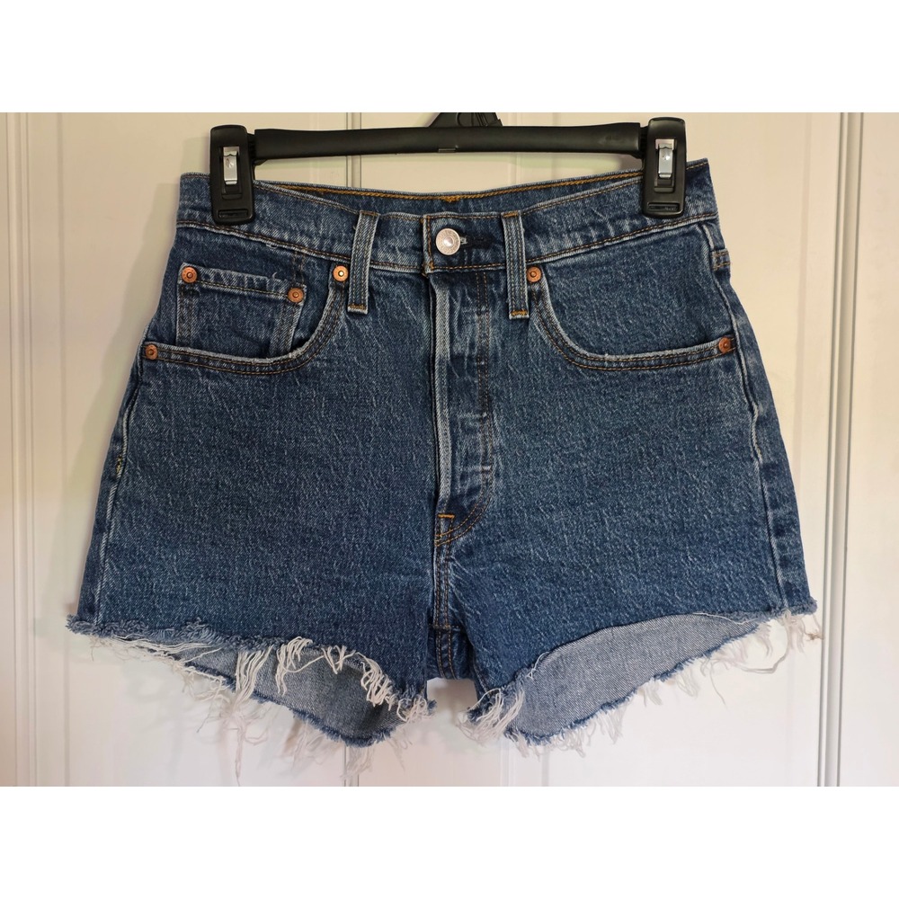 Levis PREMIUM 501 Original Cutoff Denim Shorts Medium Wash Blue W26 Festival 90s